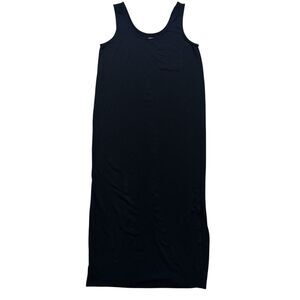 Lou & Grey Midi Dress Sz Small Black Knot Pocket Side Slit Sleeveless Minimalist